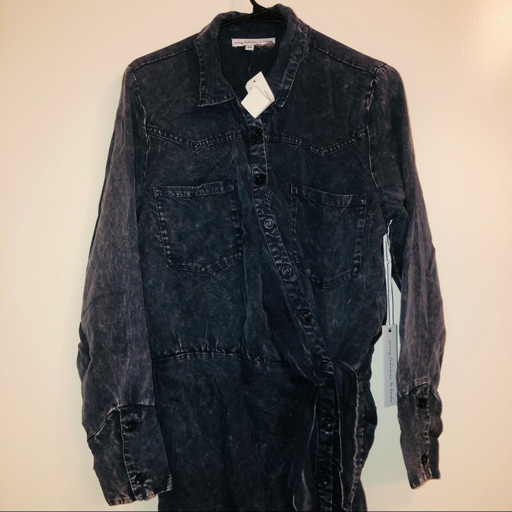 Young Fabulous & Broke Blue Tencel Shirt Dress Long Sleeve Size M - Picture 3 of 14